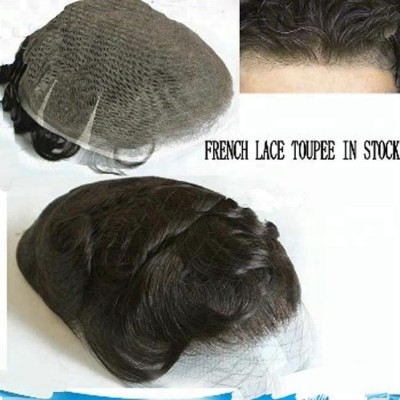 In stock all French lace undetectable hairline men's hairpiece